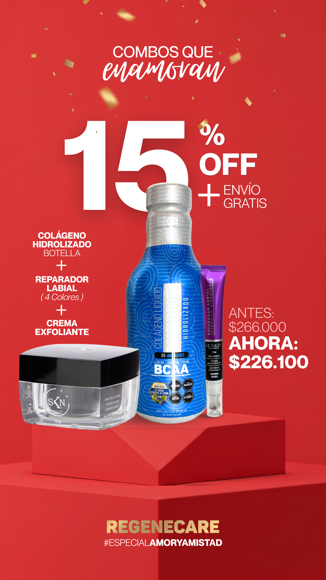 Colágeno Hidrolizado Sport + Reparador Labial + Crema Exfoliante